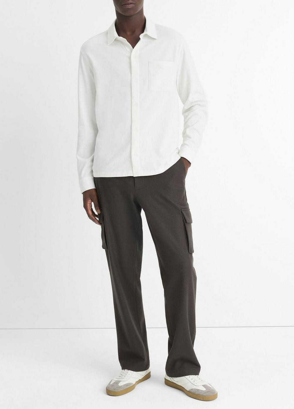 Men's Sueded Cotton Jersey Button-Front Shirt, Off White, Size M Vince | Vince LLC
