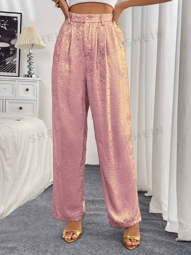 SHEIN Raffinéa Gold Foil Printed Loose Casual Pants, Minimalist And Fashionable For Everyday Wea... | SHEIN