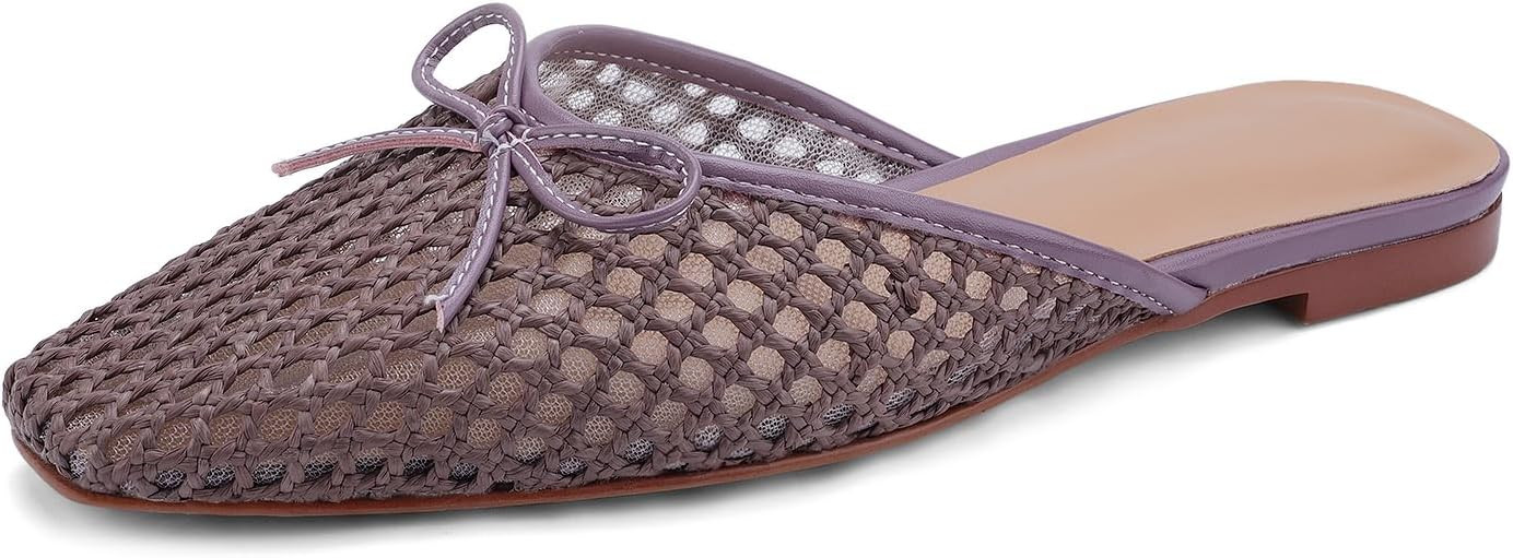 QIV Flat Mules for Women Square Toe Ballet Flats Backless Loafers | Amazon (US)
