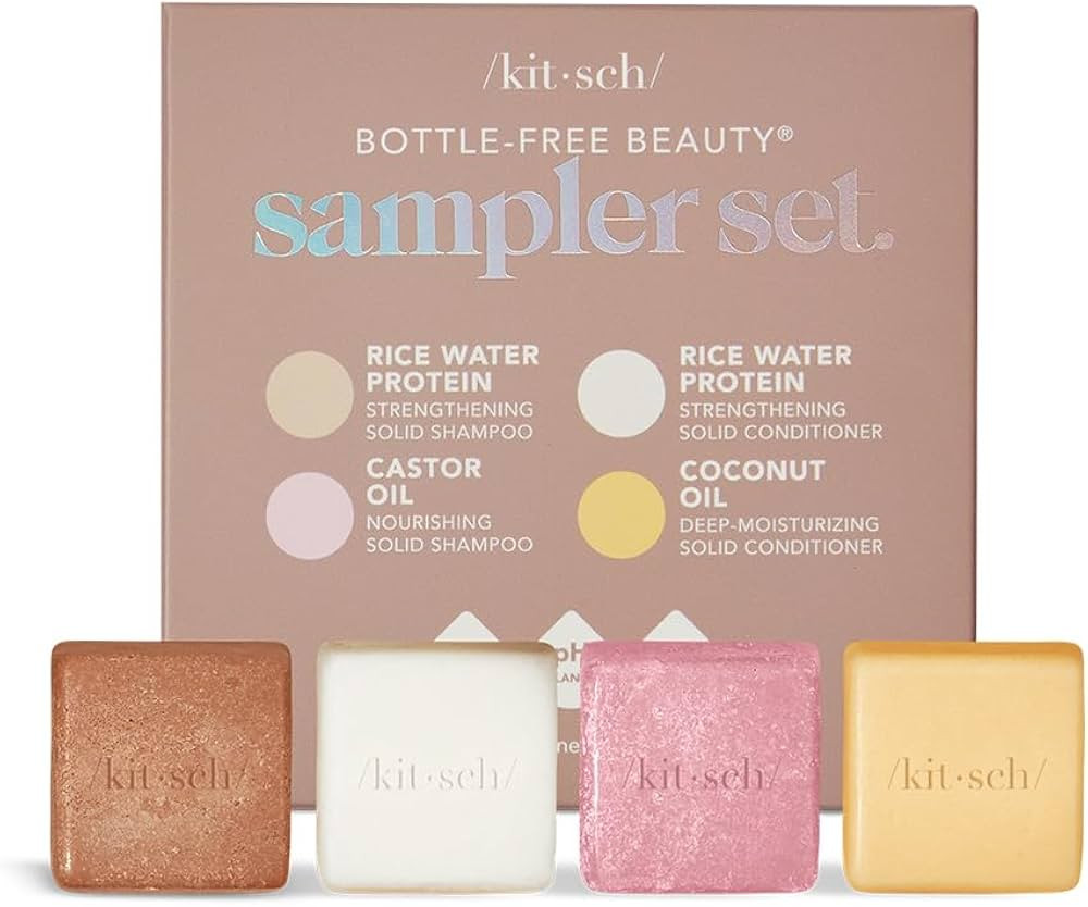 Kitsch 4pc Sampler Solid Shampoo and Conditioner Bar Set - Rice Bar Shampoo and Conditioner Bar, ... | Amazon (US)