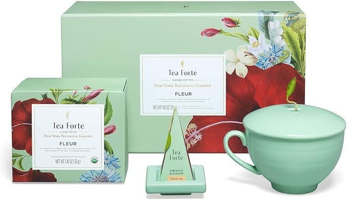 Tea Forte Fleur 3-Piece Premium Tea Gift Set with Pale Mint Green Cafe Cup with Lid, Tea Tray and... | Amazon (US)