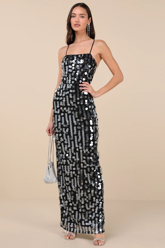 Magdala Black Sequin Backless Maxi Dress | Lulus