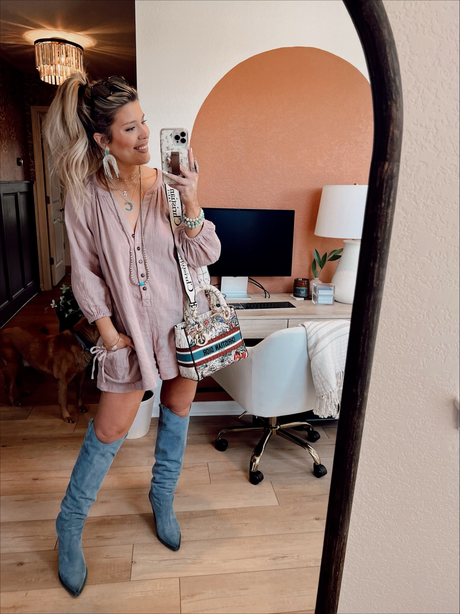 Todays OOTD-
Romper- old Vici 
Boots- Vince Camuto 
Necklaces- Radi Cal, Victoria Emerson, Goldie Lew, Waffles and Honey 
Ring- Goldie Lew 
Earrings- Riche Hippie 
Purse- old Christian Dior (fringe I didn’t go with was an old Chloe) 


#LTKFind #LTKshoecrush #LTKstyletip