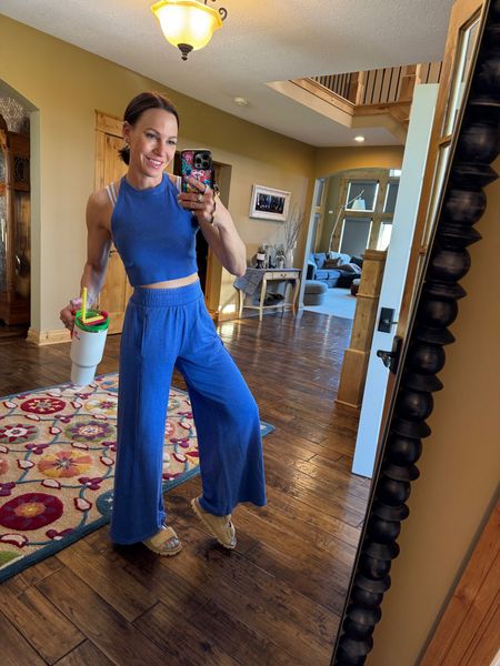 Looking for the perfect matching set for summer? This is it! Wide leg pants with elastic waist for extra comfort. Cropped tank top that shows off just the right amount of skin. This blue is electric and perfect for the 4th of July! Wearing size small. 

#LTKOver40 #LTKSeasonal #LTKTravel