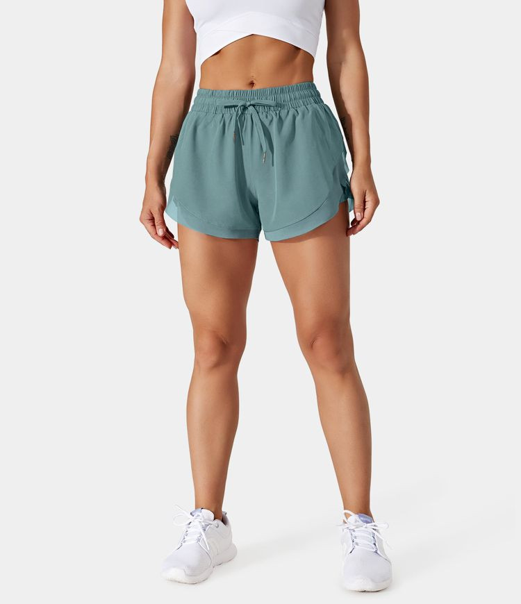 Drawstring Contrast Flowy Mesh 2-in-1 Shorts | HALARA