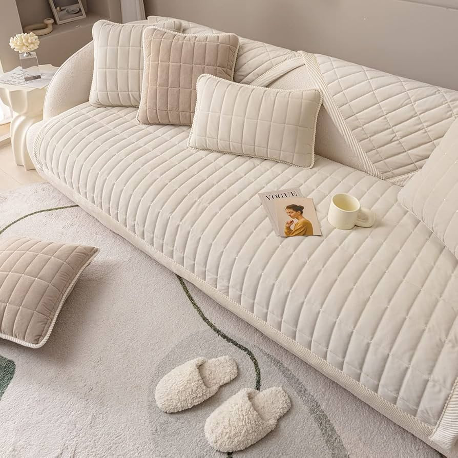 vctops Velvet Plush Plaid Quilted Sofa Cover Super Soft Non Slip Sectional Couch Cover Farmhouse ... | Amazon (US)