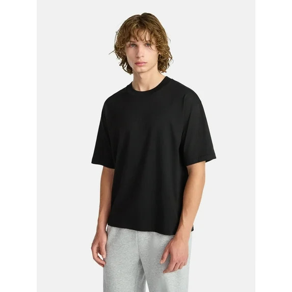No Boundaries Cotton Oversized Cropped Tee with Short Sleeves, Men's and Big Men's XS-5XL | Walmart (US)