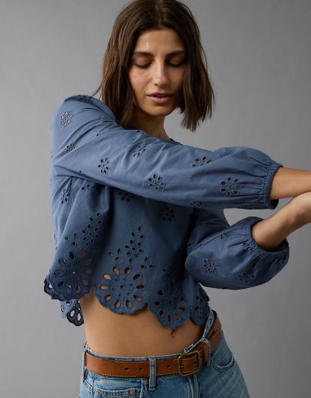 AE Long-Sleeve High Neck Crop Top | American Eagle Outfitters (US & CA)