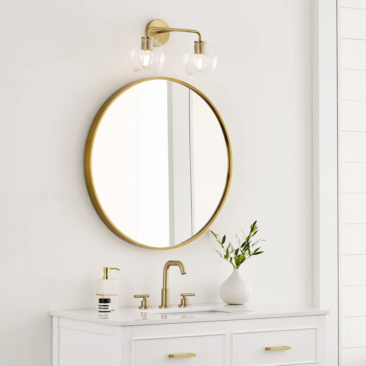 Childerley 17.5" W 2-Light Steel Vanity Light with Glass Globe Shades | Wayfair North America