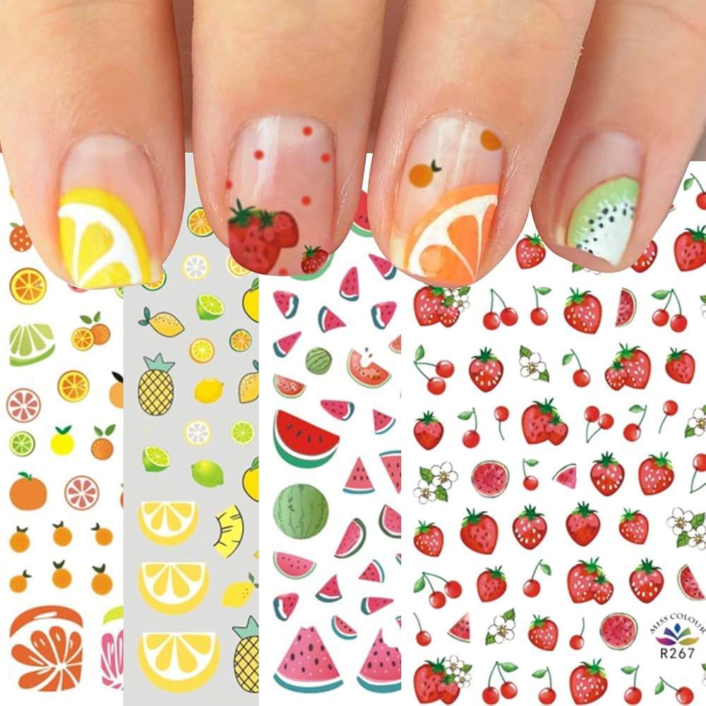 10 Sheets Strawberry Nail Art Stickers Decals Self-Adhesive Cute Fruits Strawberry Watermelon Avo... | Amazon (US)