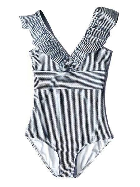 'Esther' Striped Ruffle Swimsuit | Goodnight Macaroon