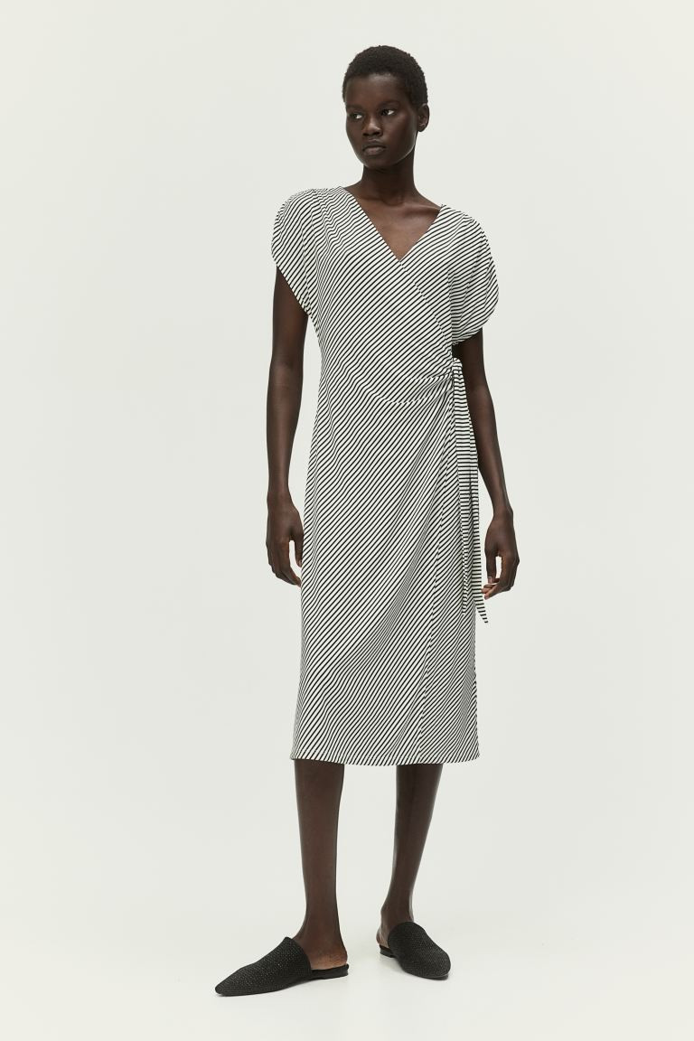 Jersey Wrap Dress - V-neck - Short sleeve - White/black striped - Ladies | H&M US | H&M (US + CA)
