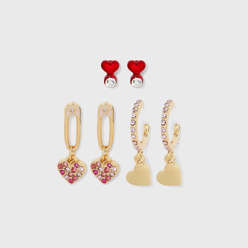 SUGARFIX by BaubleBar Safety Pin and Heart Statement Earrings - Gold/Red | Target