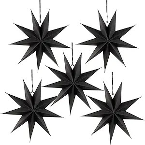 SUNBEAUTY 5 Pcs 9-Pointed Black Paper Star Lanterns 12 Inch Christmas Hanging Lamp Black Paper De... | Amazon (US)