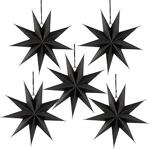 SUNBEAUTY 5 Pcs 9-Pointed Black Paper Star Lanterns 12 Inch Christmas Hanging Lamp Black Paper De... | Amazon (US)