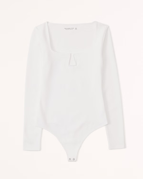 Long-Sleeve Ponte Notch-Neck Bodysuit | Abercrombie & Fitch (US)