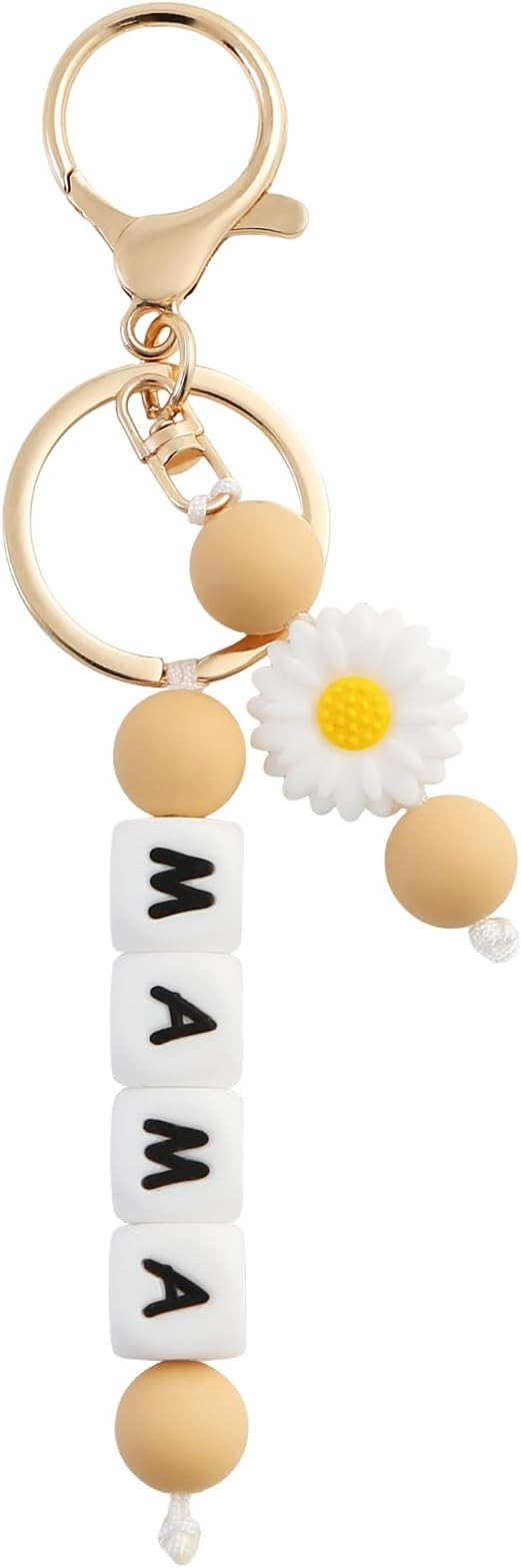 Mama Keychain for Women Silicone Flower Beaded Key Chains Gift for Mom Purse Bag Car Keys Charms ... | Amazon (US)