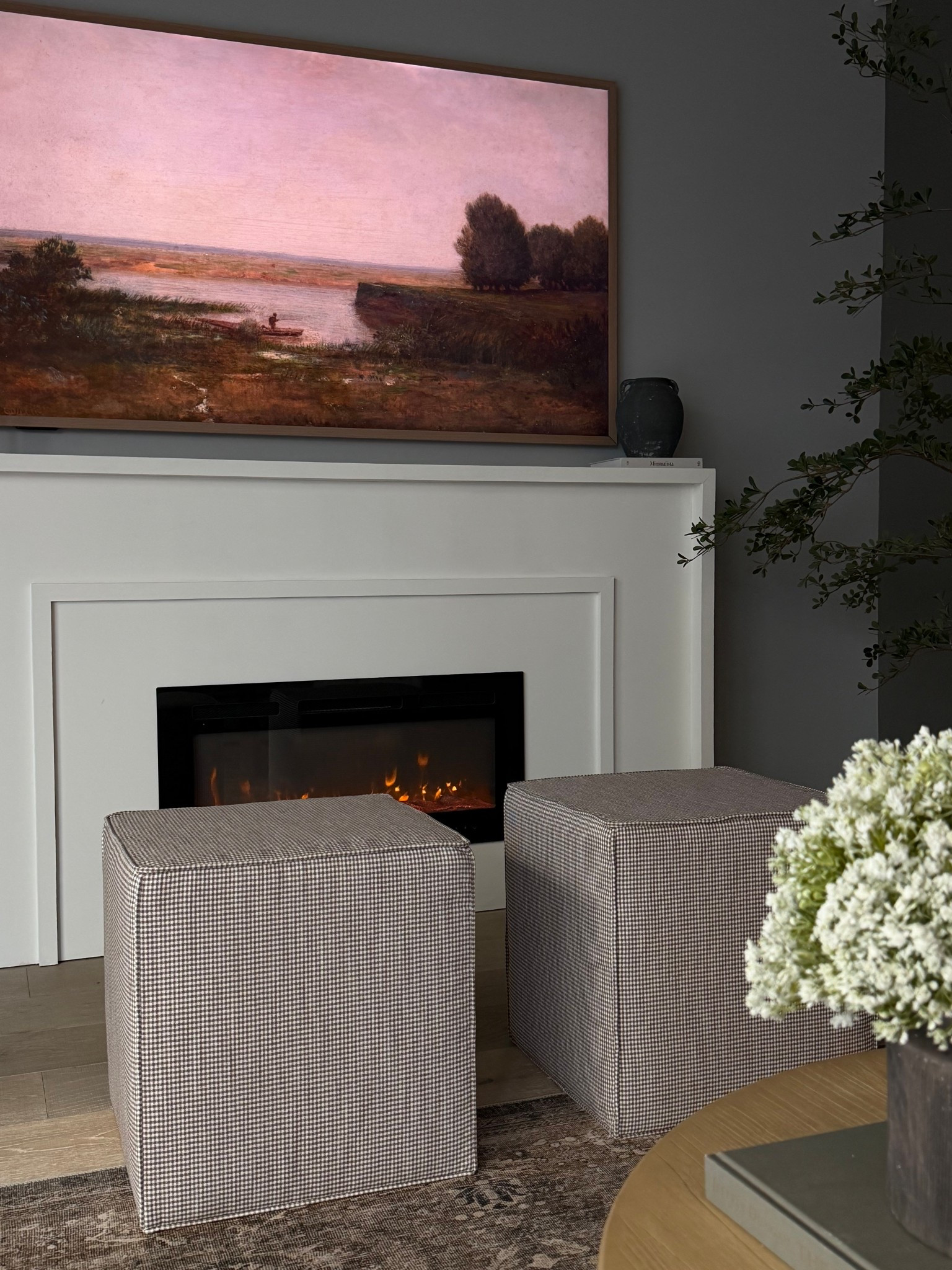 Our cozy living room + fireplace 

#LTKHome