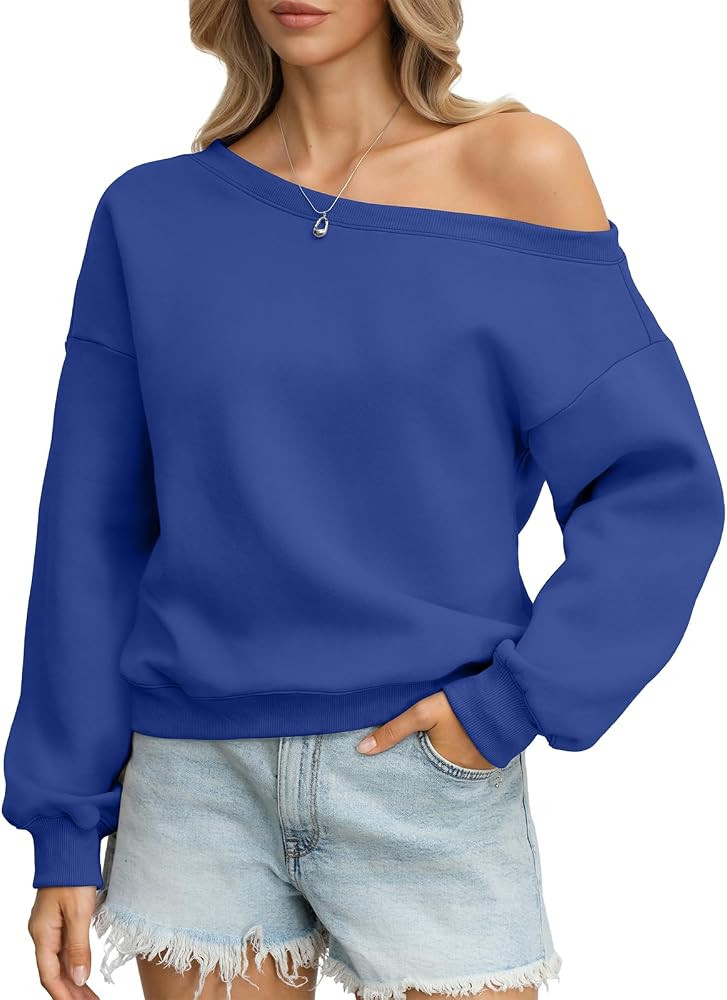 EasyGala Womens Fleece Off Shoulder Sweatshirts Oversized Fall Pullover Top | Amazon (US)
