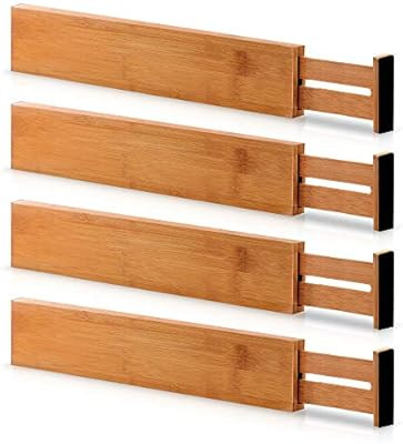 Bamboo Adjustable Drawer Dividers Organizers - Large Expandable Utensil Organizer Separators for ... | Amazon (US)