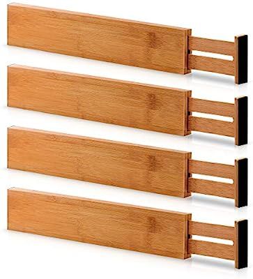 Bamboo Adjustable Drawer Dividers Organizers - Large Expandable Utensil Organizer Separators for ... | Amazon (US)