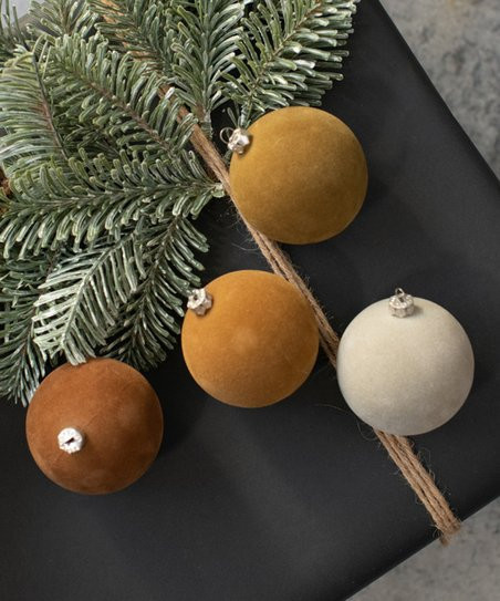 Ragon House Tan 2.5'' Flocked Ball Ornament - Set of Four | Zulily