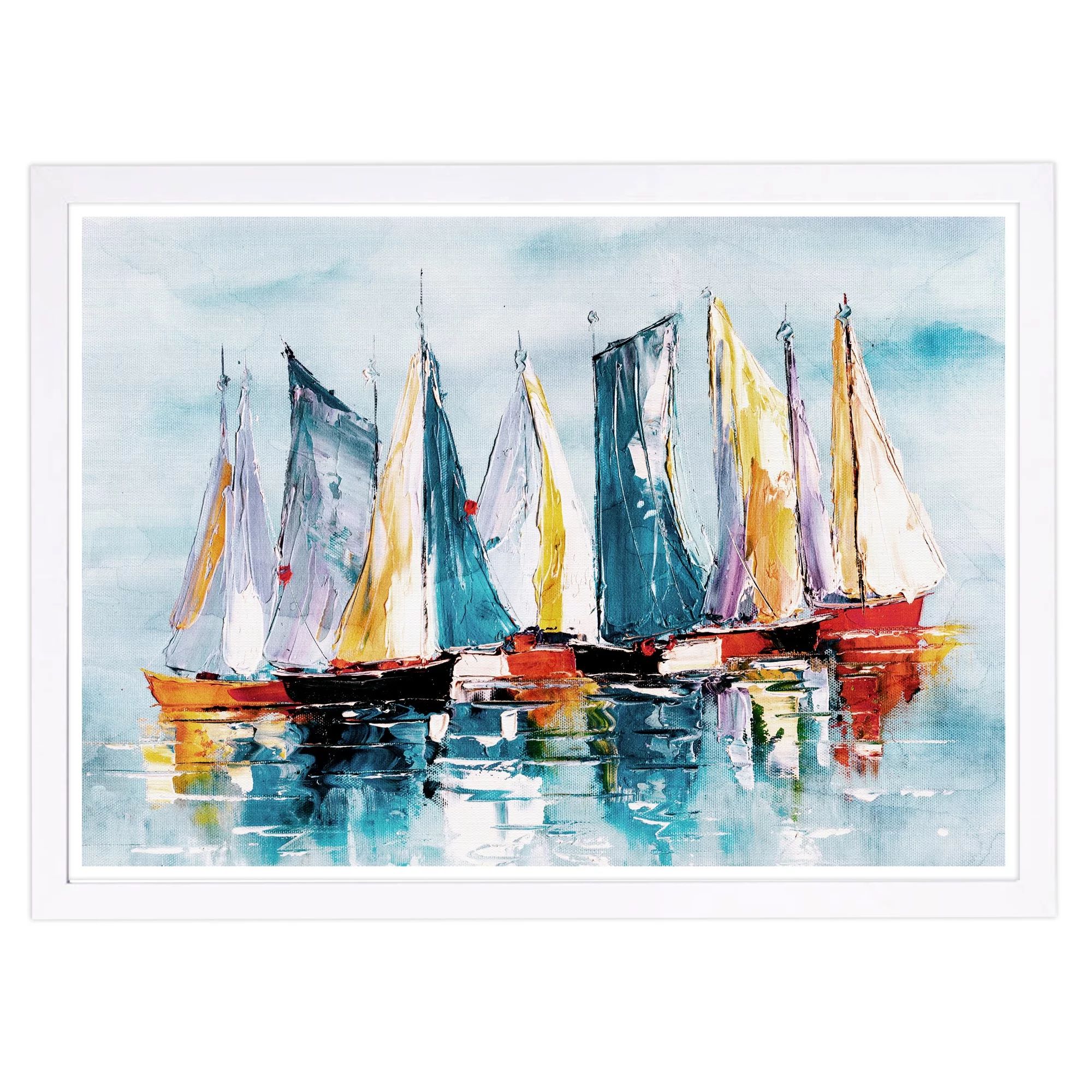 Wynwood Studio 'Beautiful Boat Day' Nautical and Coastal Framed Wall Art Print - Blue, Orange - W... | Walmart (US)