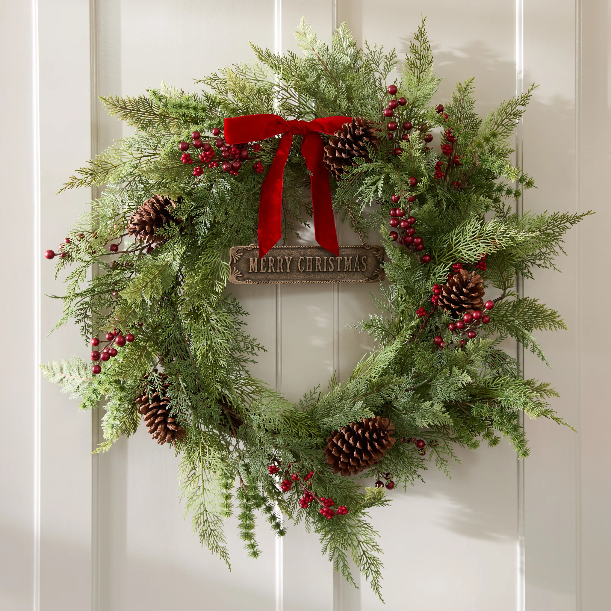 Real Touch Foraged Red Berry Pine Wreath | Magnolia
