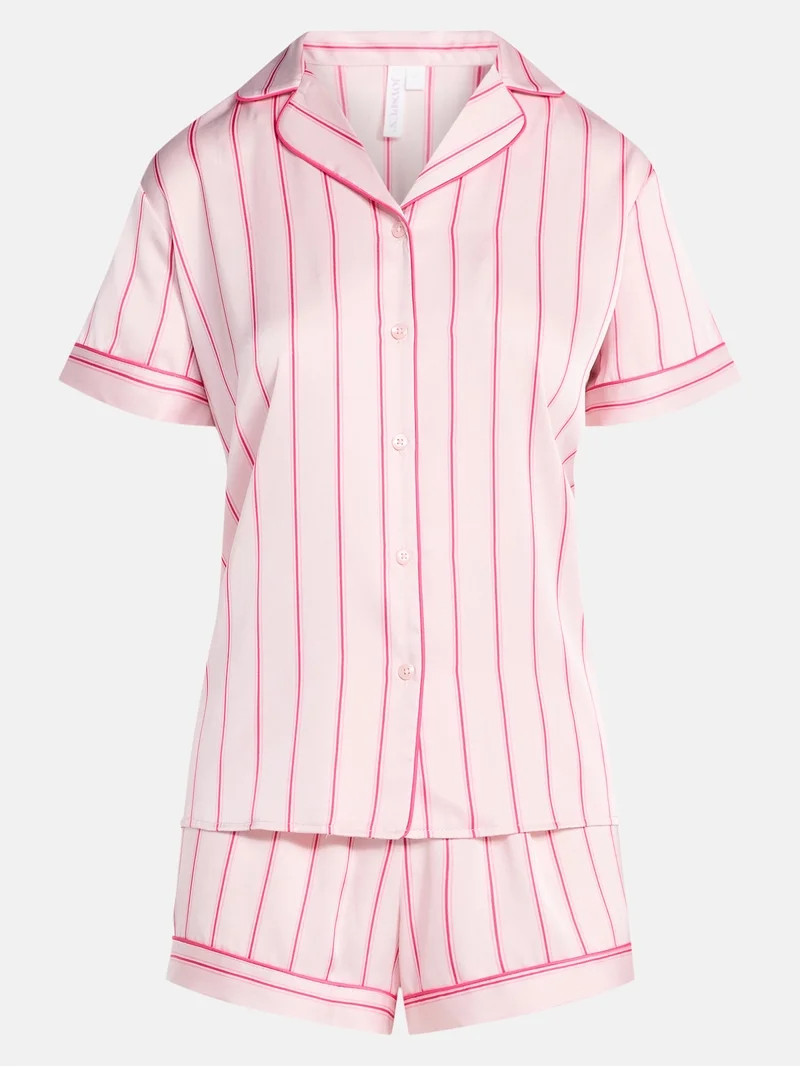 Joyspun Women’s Stretch Satin Short Sleeve Top and Shorts Pajama Set, Sizes XS-3X | Walmart (US)