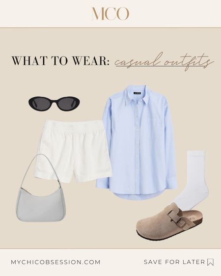 White linen shorts are a spring and summer staple for casual looks. Style them with a blue button down, Boston clogs by Birkenstock, crew socks, a classic shoulder bag, and a chic pair of sunglasses. 

#LTKstyletip #LTKSeasonal