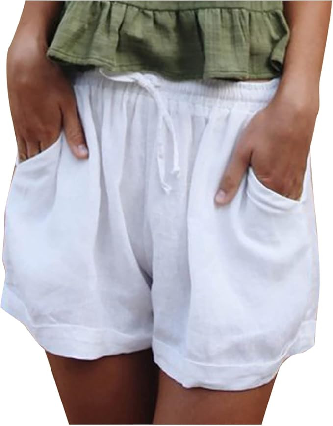 AMhomely Elastic Waist Tie Cotton and Linen Casual Shorts Women's Pants Wide Leg Pants UK Size Sa... | Amazon (UK)