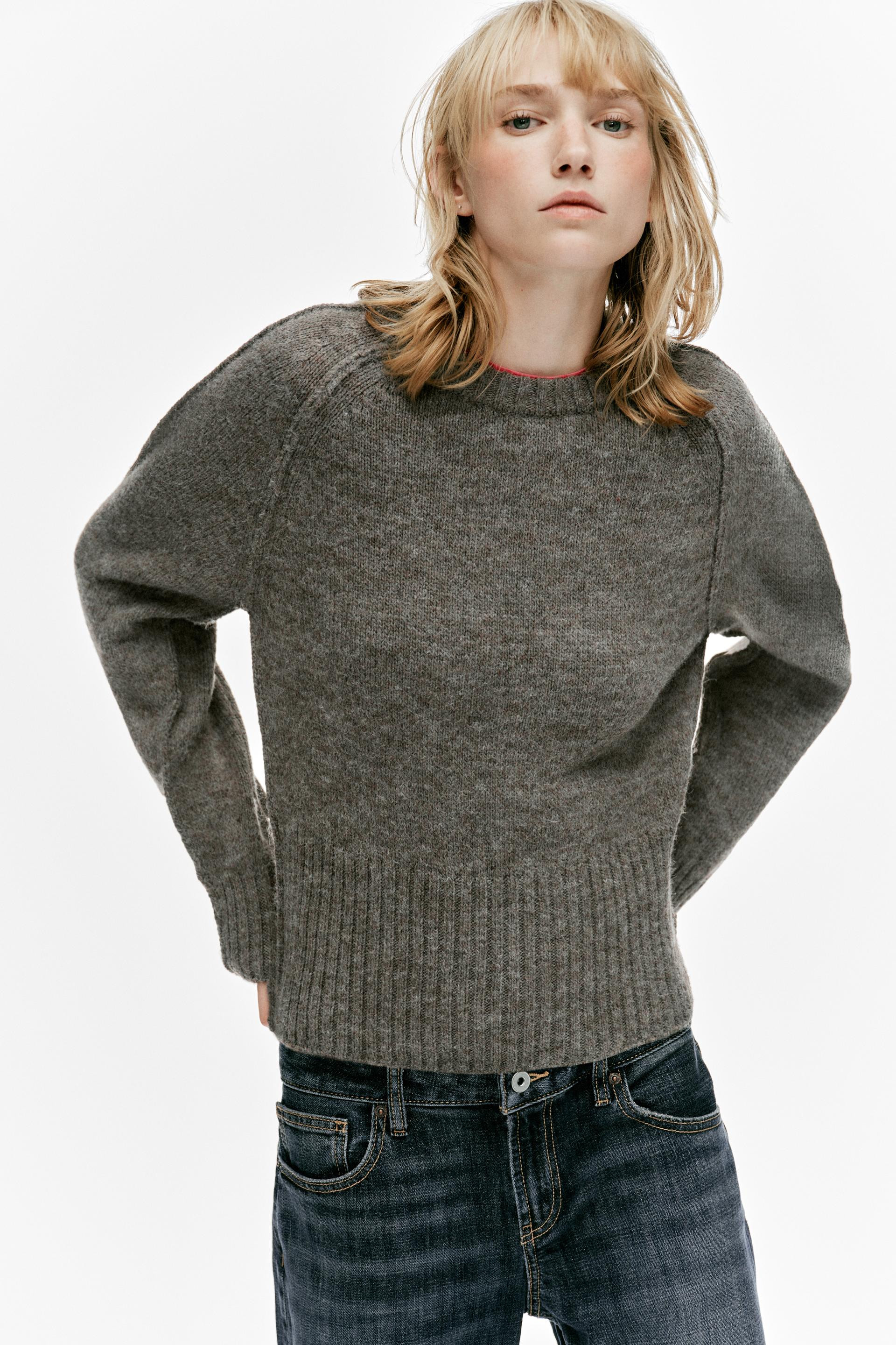 Zara - Shoulder-Seam Knit Jumper - Brown / Taupe - S - Woman | Zara US