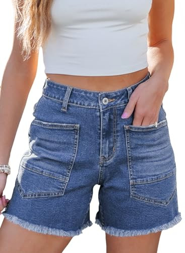 Sidefeel Womens Jean Shorts Casual Summer High Waisted Stretchy Zimbaplatinum Raw Hem Denim Short... | Amazon (US)