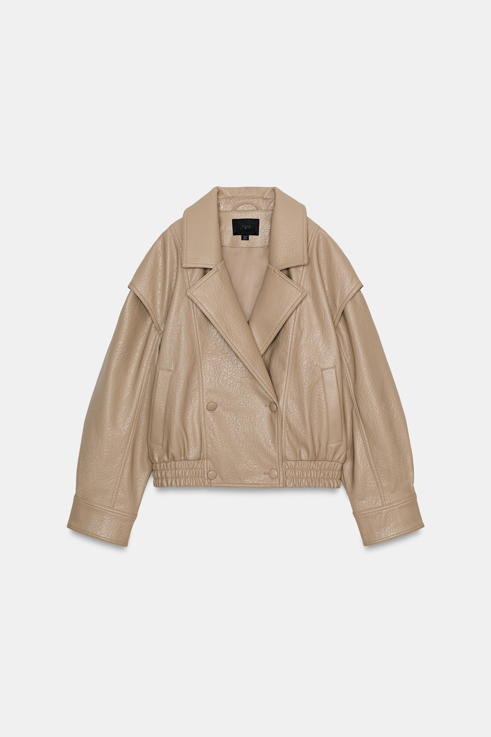 Zara - Faux Leather Bomber Jacket - Stone - S - Woman | Zara Canada