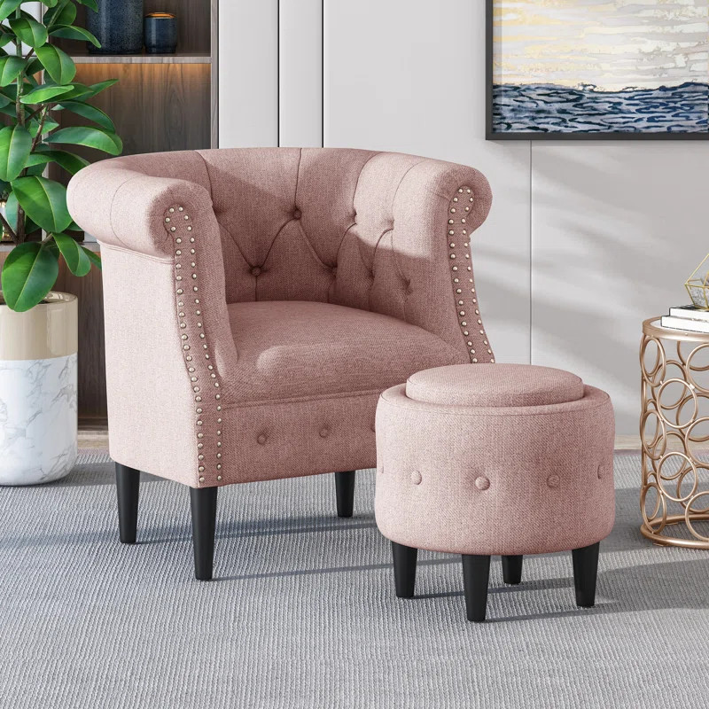 Starks Tufted Fabric Chesterfield Chair and Ottoman | Wayfair North America