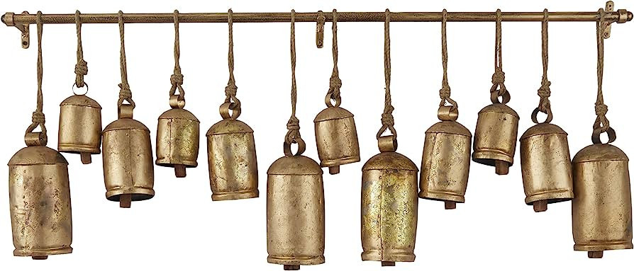 Deco 79 Metal Tibetan Inspired Meditation Decorative Cow Bell with Jute Hanging Rope and Rod, 48"... | Amazon (US)