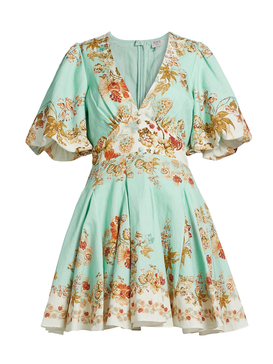 Women's Rohi Floral Fit & Flare Minidress - Turquoise Mix - Size Small | Saks Fifth Avenue