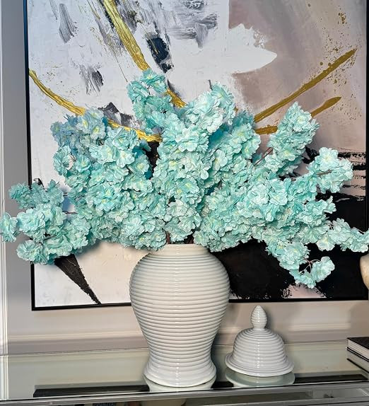 Mila 36" Blue Faux Silk Cherry Blossom Branches – Set of 3 Artificial Floral Stems – Lifelike... | Amazon (US)