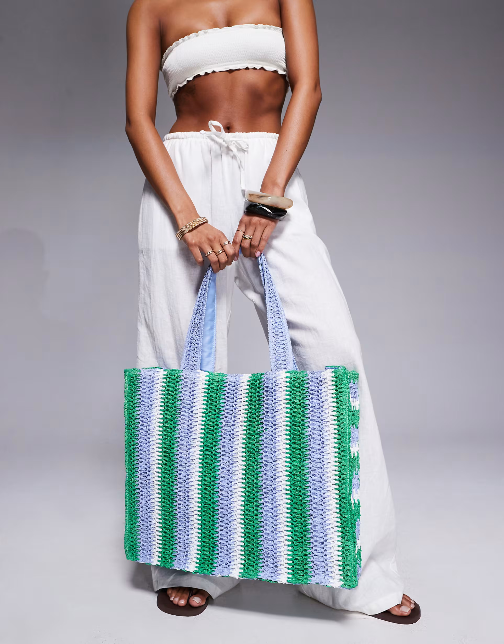 South Beach straw tote bag in blue and green stripe  | ASOS | ASOS (Global)