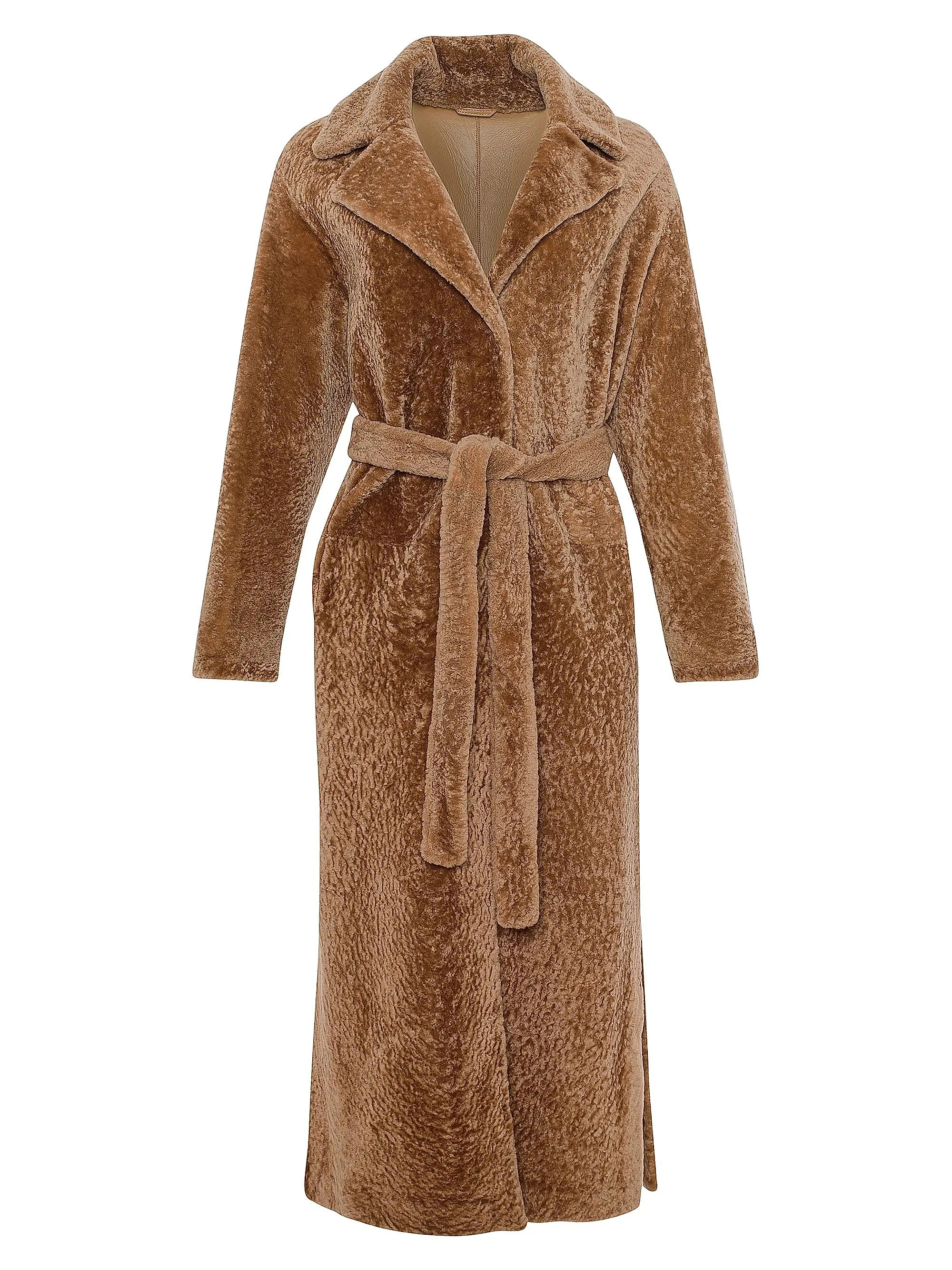 Gorski Reversible Textured Shearling Lamb Coat with Side Slits, Belt | Saks Fifth Avenue | Saks Fifth Avenue