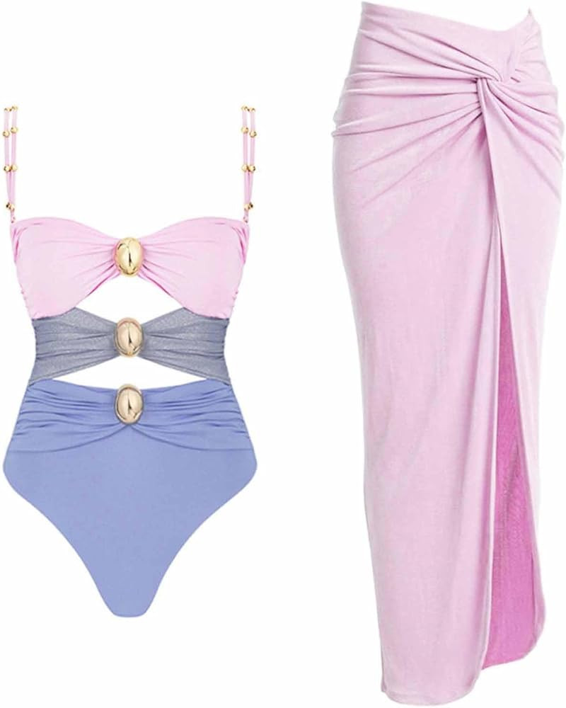 Women's One Piece Swimsuit Retro Floral Print Bikini Set with Beach Cover up Wrap Skirt Sarong Tw... | Amazon (US)