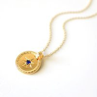 Gold Medallion Necklace With Navy Blue Cz Stone | Etsy (US)