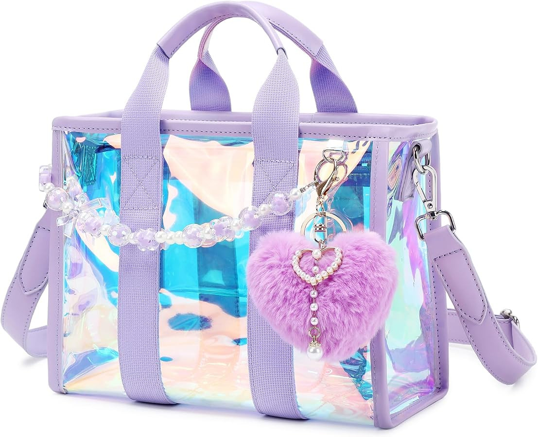 Small Jelly Iridescent Bag, Holographic Clear Crossbody Bag for Women, Transparent Top Handle Pur... | Amazon (US)