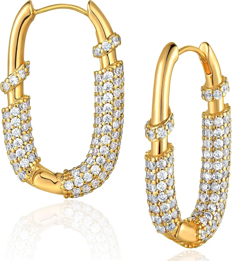DREMMY STUDIOS Gold Dainty Huggie Hoop Earrings 18K Gold Plated Exquisite Open Tassel Dangle Char... | Amazon (US)