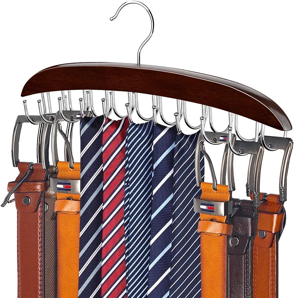 Belt Hanger Organizer, Upgraded Tie and Belt Organizer, 20 Hooks Wooden Belt Rack for Storage, 36... | Amazon (US)