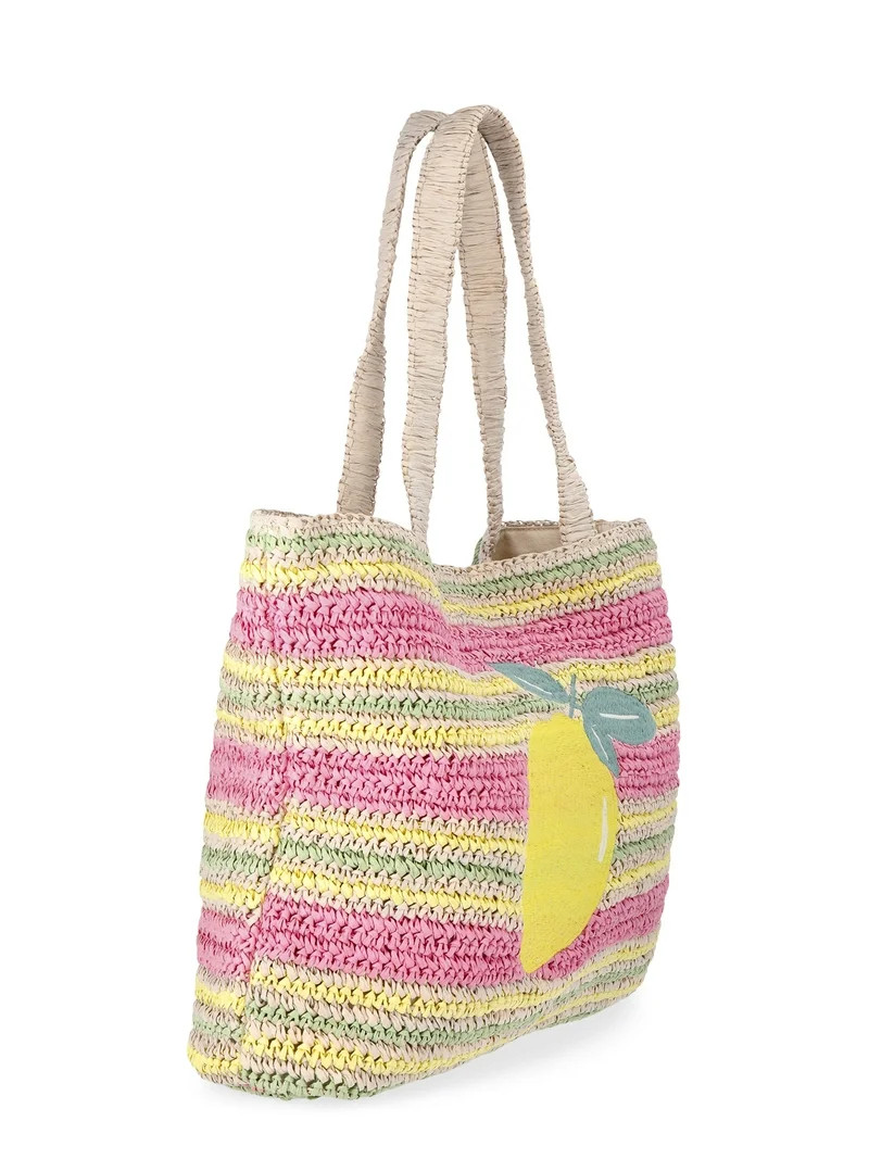 No Boundaries Women's Lemon Beach Tote Bag, Pink Lemon | Walmart (US)