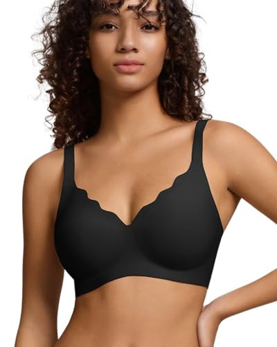 DEANGELMON Women's Seamless Bras No Underwire Comfort Bralettes Push Up Bras Wireless Scalloped Full Coverage Everyday Bra(1P2,XXXL) Black | Amazon (US)