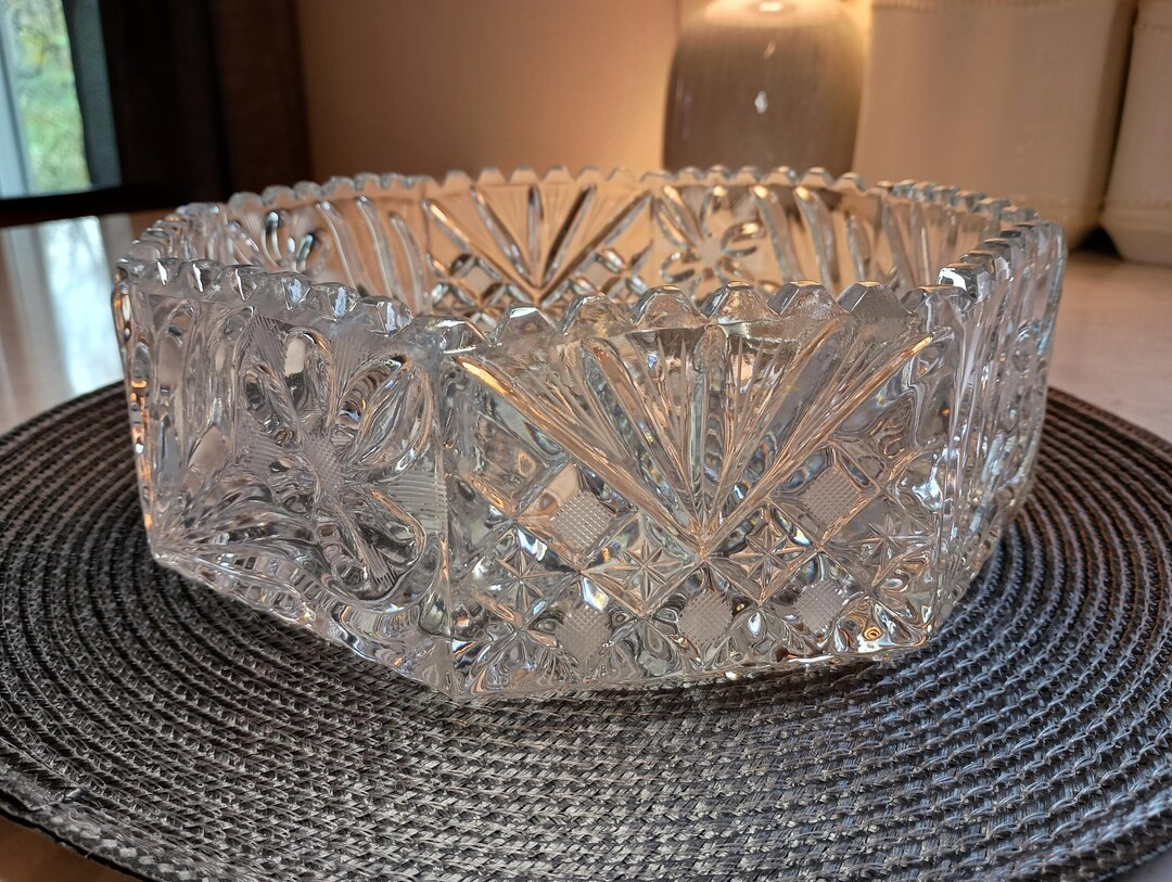Vintage Cut Crystal Octagonal Centerpiece Bowl - Etsy | Etsy (US)