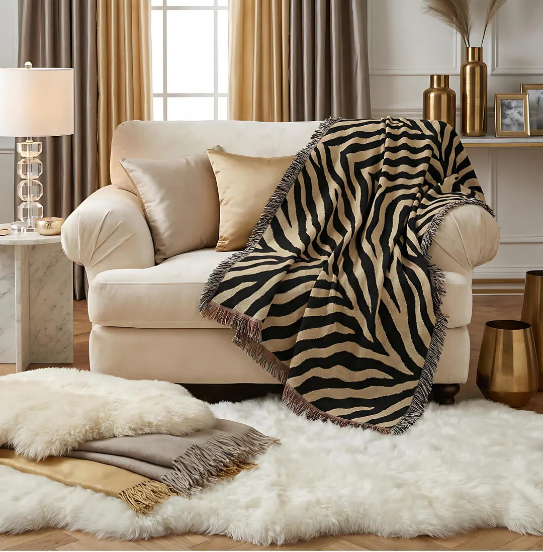 Zebra Woven Throw Blanket, Cotton Animal Print Couch Throw, Safari Chic Bedroom Decor, - Etsy | Etsy (US)