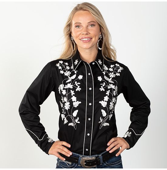 Black & White Embrodiered Floral Top | Rod's Western Palace/ Country Grace